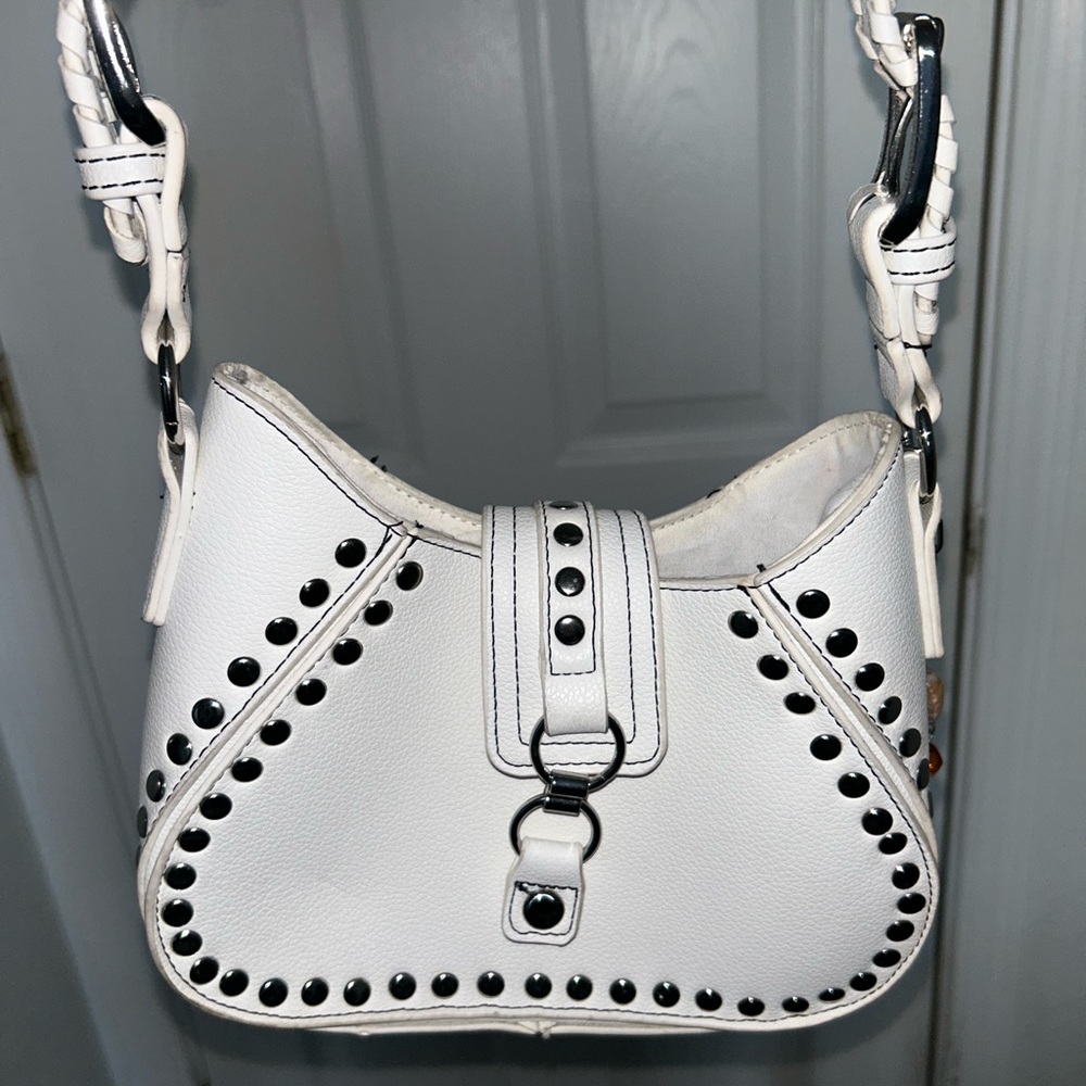 White studded cross body purse